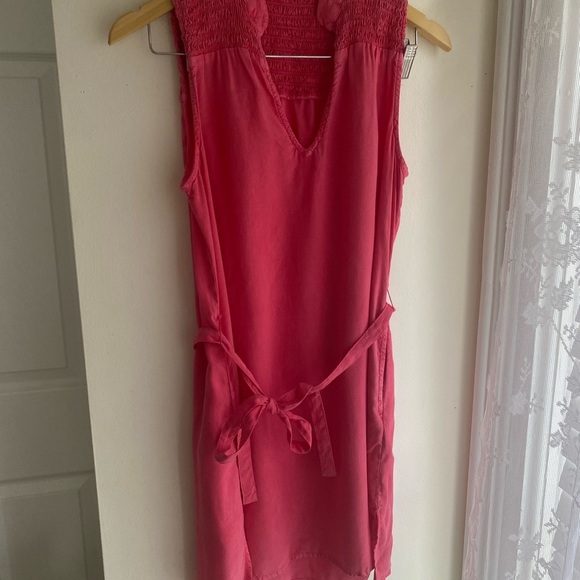 cloth & stone Havana Pink Tie Waist Mini Dress Sleeveless Smocked Bella Dahl XS - Picture 5 of 12